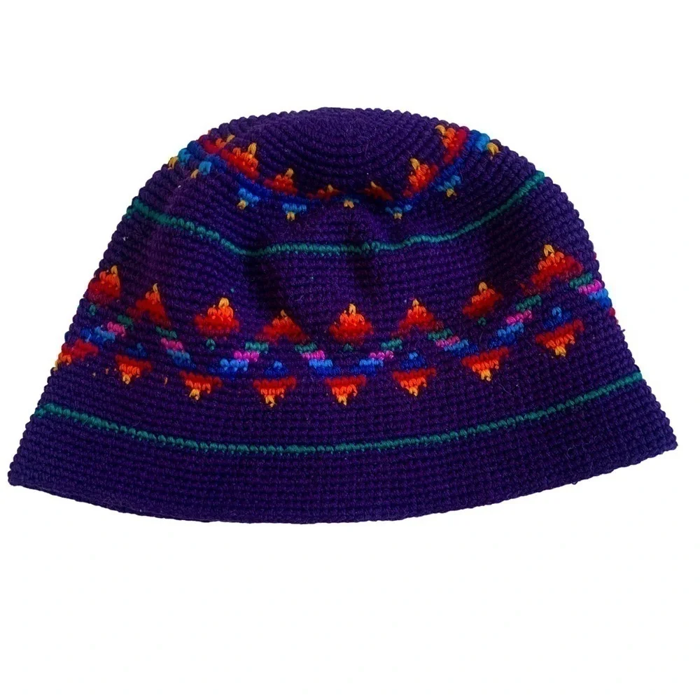 Handmade Knit Purple and Orange Bucket Kufi Kids Hat